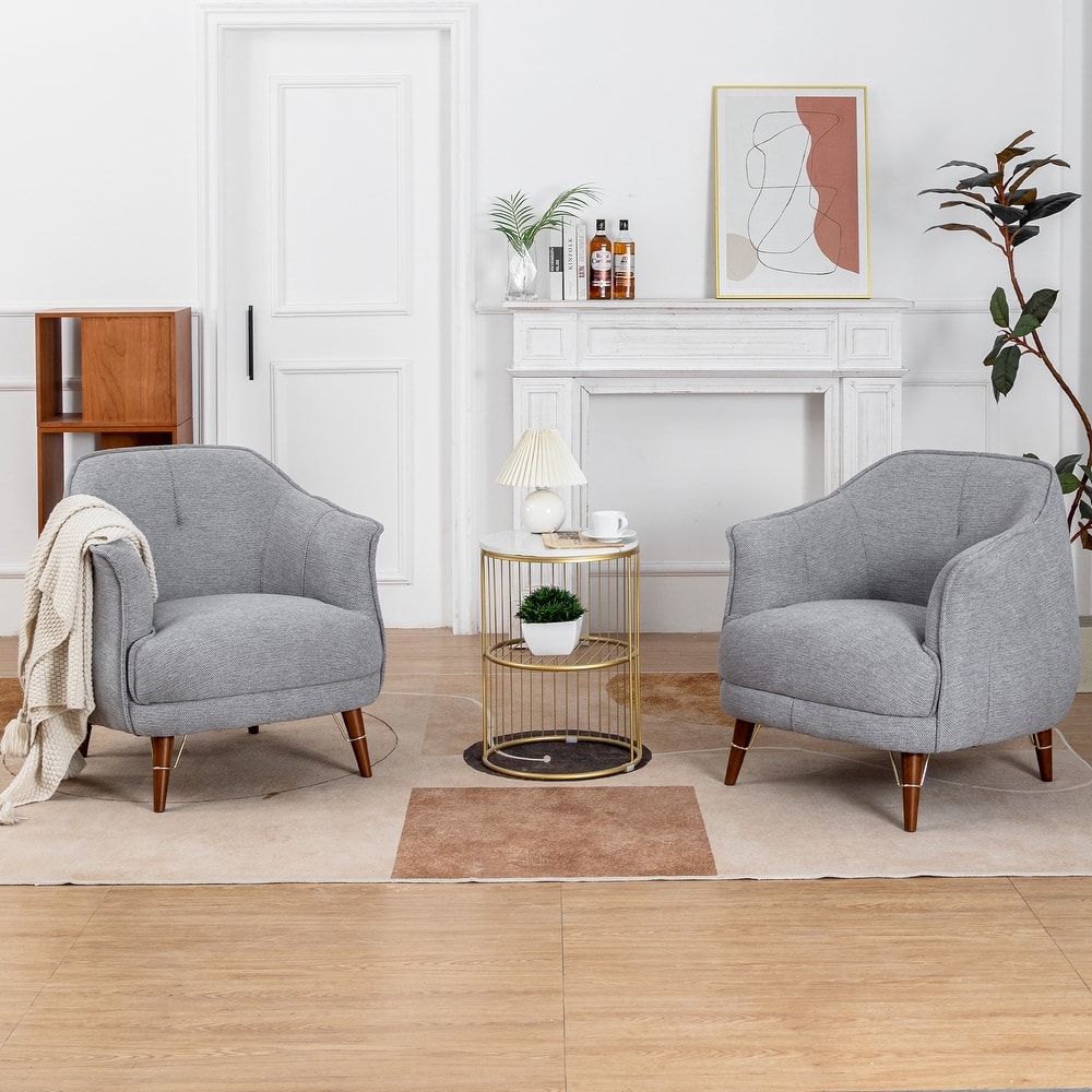 XINMICS Mid-Century Modern Accent Chair, Tufted Upholstered Armchair for Living Room, Bedroom, Set of 2