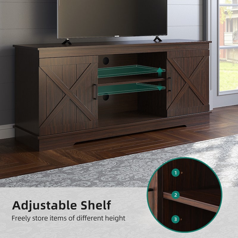 Evelynn Wood Farmhouse TV Stand for 65 Inch TV Sliding Barn Doors Grey White
