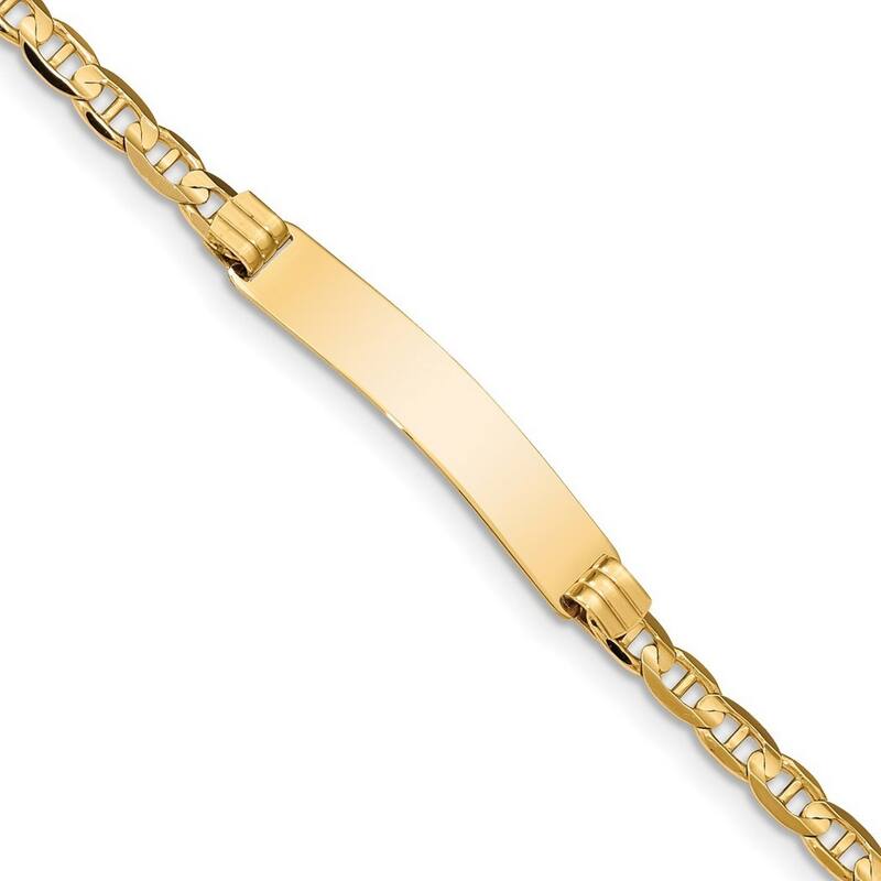 Curata 7mm 14k Yellow Gold Engravable Nautical Ship Mariner Anchor Link ID Bracelet