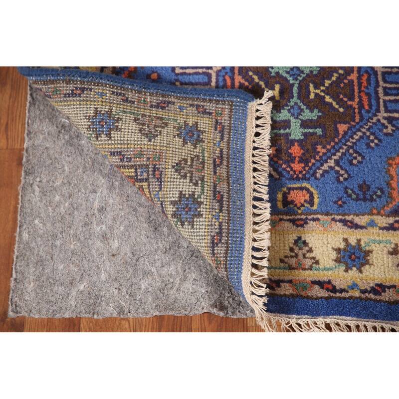 Blue Geometric Kazak Oriental Accent Rug Handmade Wool Carpet - 3'0"x 5'0"