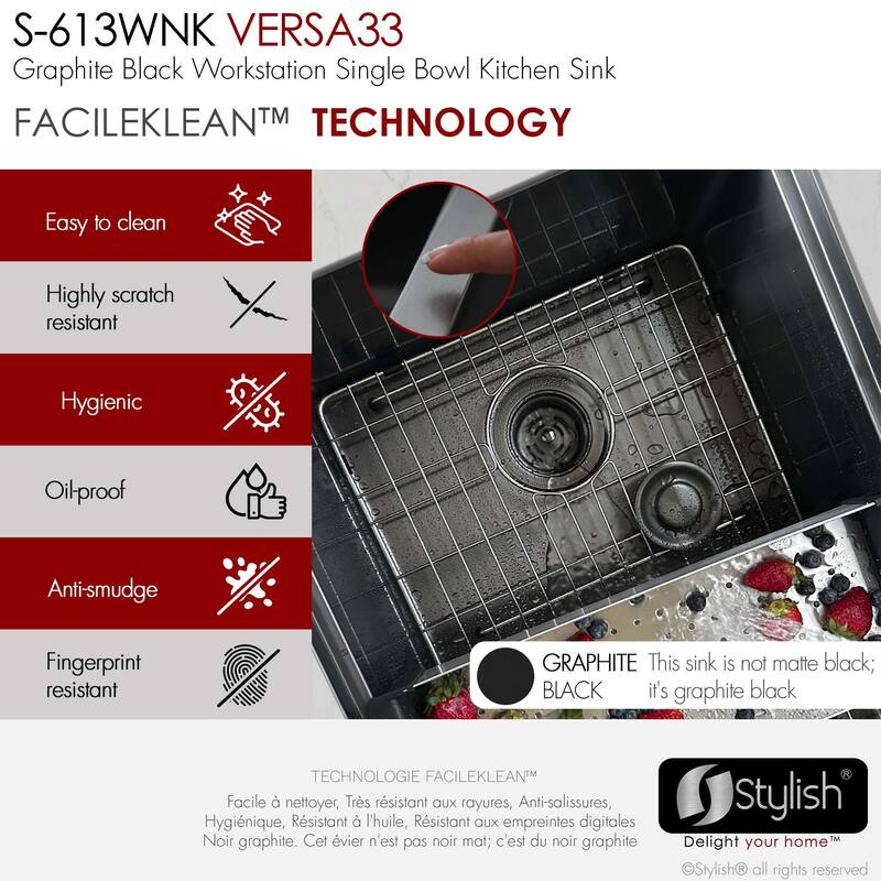 Undermount 33" Workstation Single-Bowl Stainless Steel Kitchen Sink