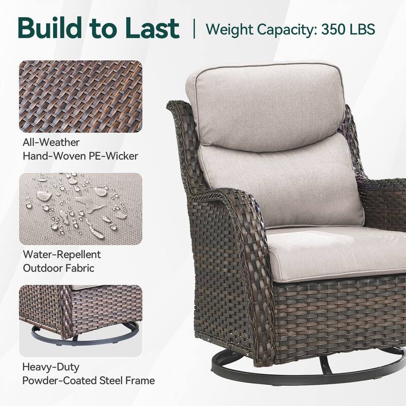 7 Pieces Outdoor Swivel Chairs Fire Pit Table with 5-Inch Thick Cushions