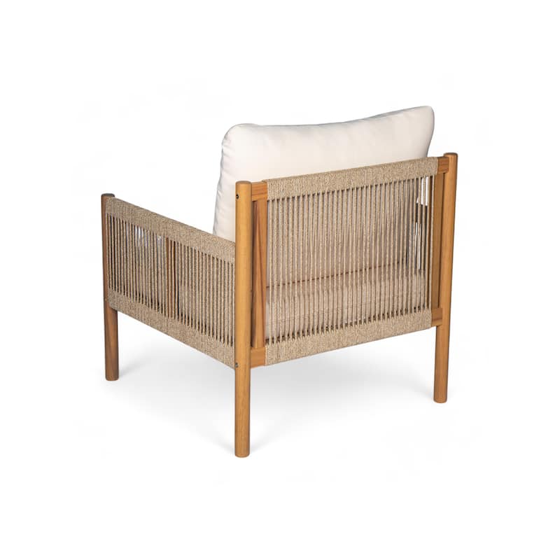 [Set of 2] Modern Outdoor Woven Lounge Chair with Solid Wood Frame and Comfortable Polyester Cushions, for Garden or Balcony