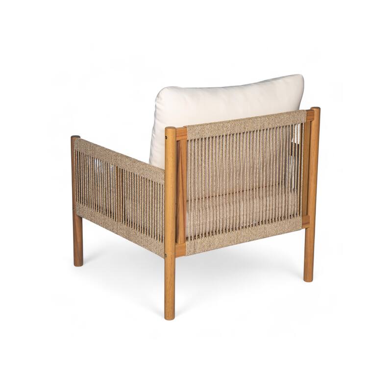 [Set of 2] Modern Outdoor Woven Lounge Chair with Solid Wood Frame and Comfortable Polyester Cushions