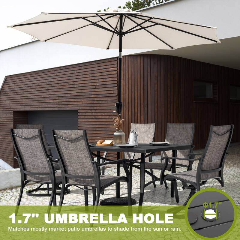 7-Piece Outdoor Dining Set with Textilene Stationary and Swivel Chairs