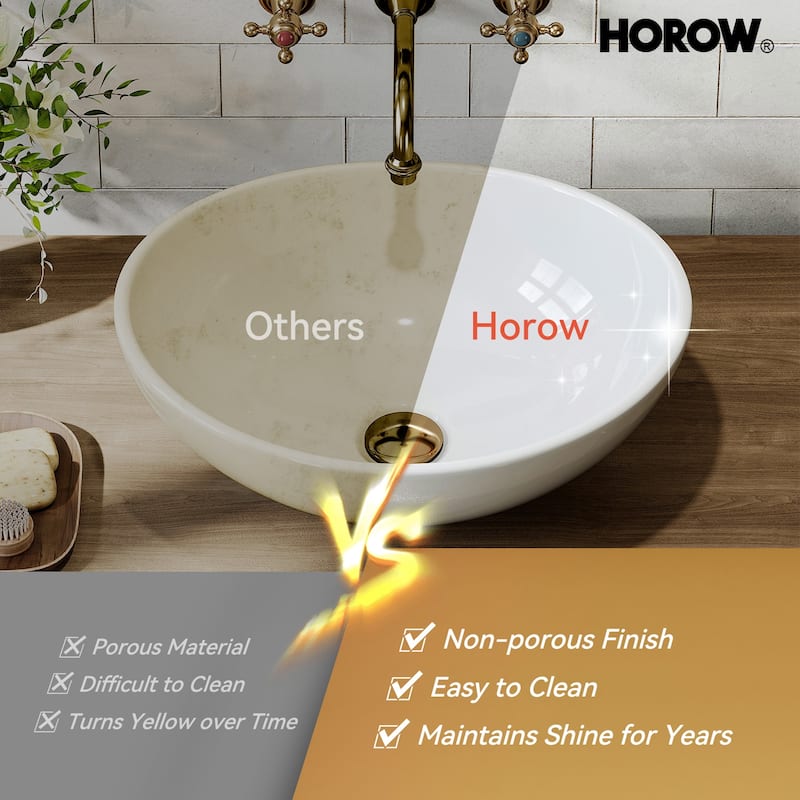 HOROW 15.75 inch White Oval Bathroom Ceramic Vessel Sink Art Basin