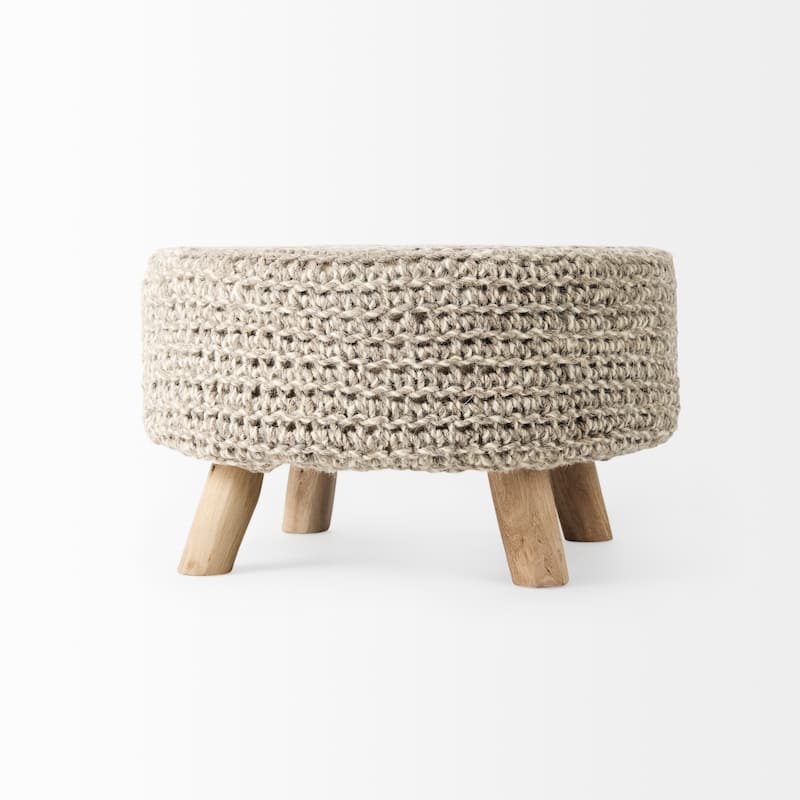 Bina Wool With Brown Wood Legs Stool
