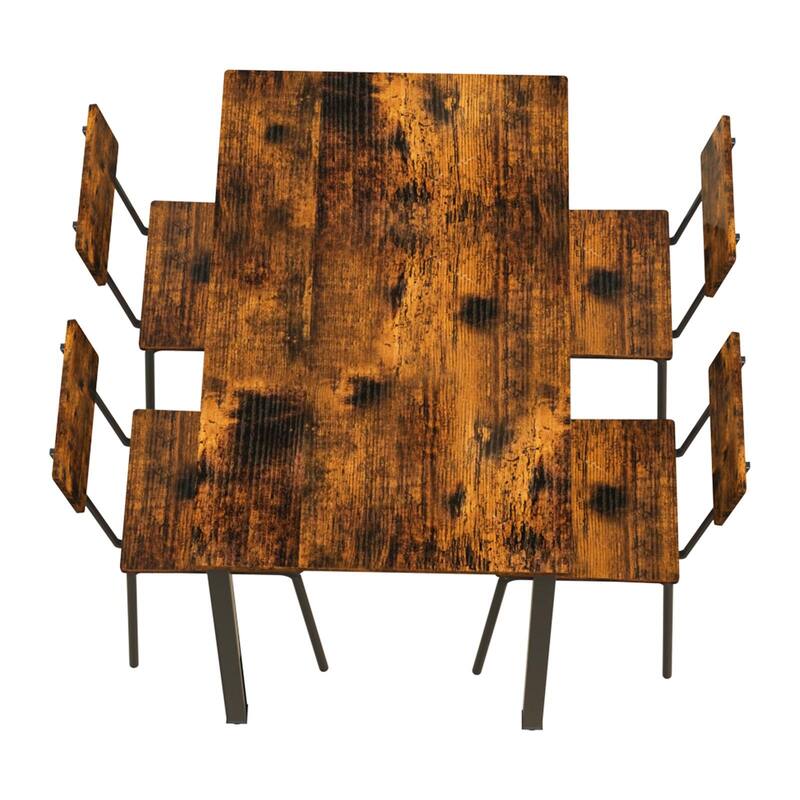 5 Piece Metal and Wood Indoor Modern Dinning Table Furniture Set for 4, Dining Table Chairs