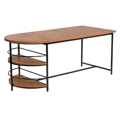 HomyLin 70''Dining Table with 2-Tier Shelves and Sturdy Metal Frame