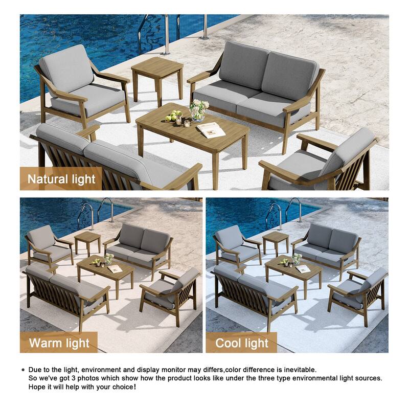 6-piece Adirondack Teak Patio Armchairs Loveseat Seating Conversation Set