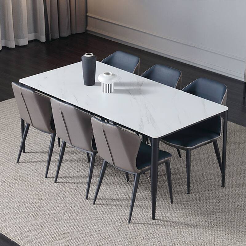Modern Dining Side Chair, Cipri Leather Upholstery, Carbon Steel Legs, Dark Blue and Gray, Set of 2, Assembly Needed