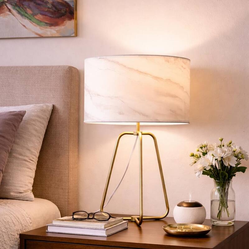 Cardin Marble Shade Table Lamp with Antique Brass Base