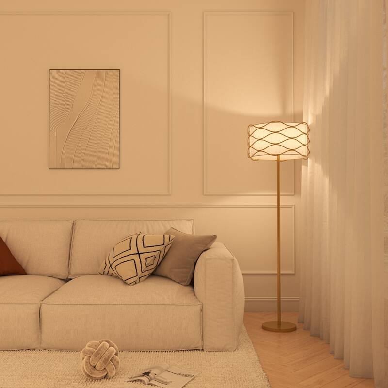 Acroma Standard Adjustable FloorLamp with Fabric Wavy Shade