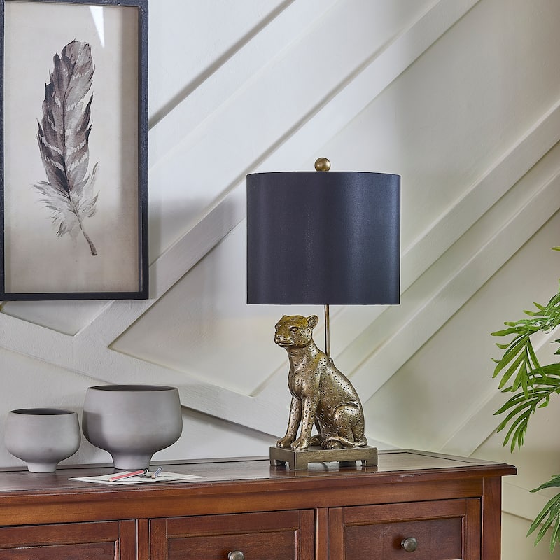 23"H Brown Resin Leopard Table Lamp With Shade - 12" x 12" x 23"