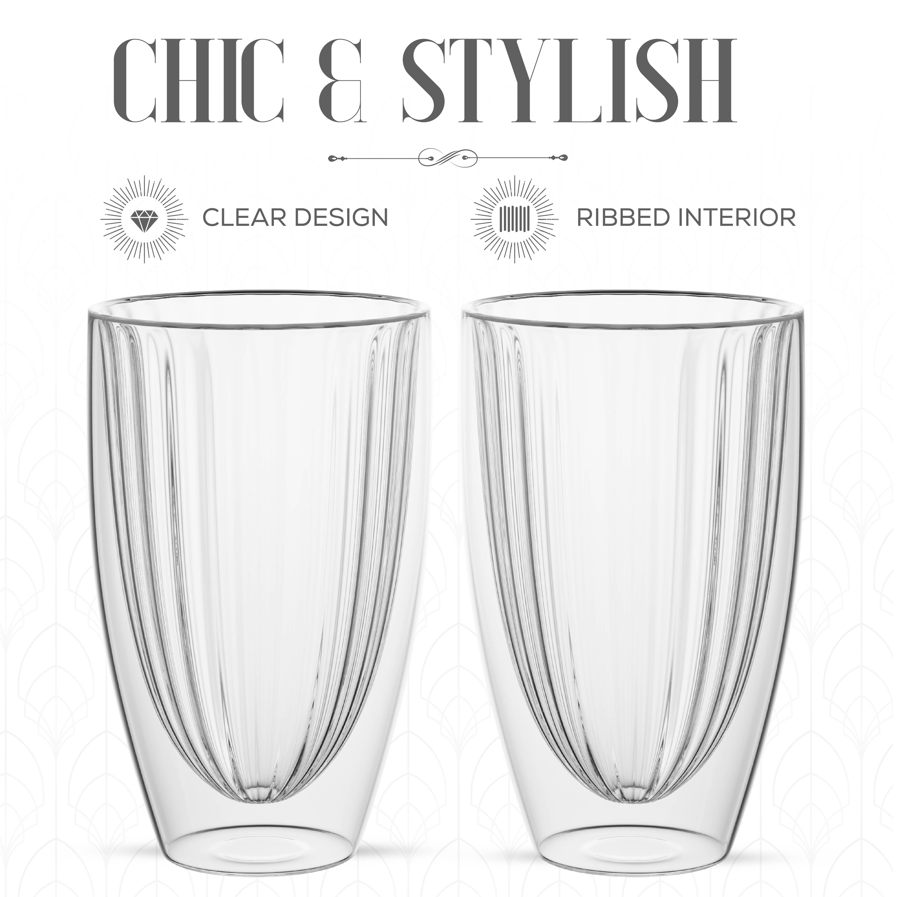 Vertical Ribbed Durable Drinking Glasses, 13.5oz Clear Glass Cups - Elegant Glassware, Size: One Size