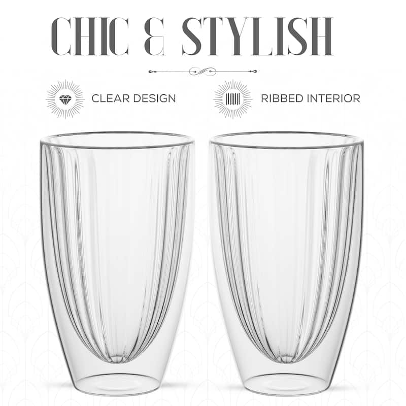 Elle Decor Ribbed Double Wall Coffee Cup Ribbed Glass Set of 2 Glass