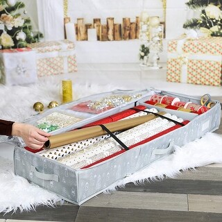 Gift Wrap Organizer and Storage Box Holds 24 Rolls-Grey Village Print