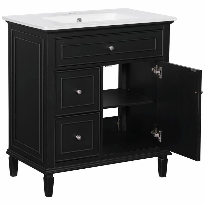 30 Inch Bathroom Vanity with Sink, Modern Vanity Cabinet with One Flip Drawer and Two Storage Drawers