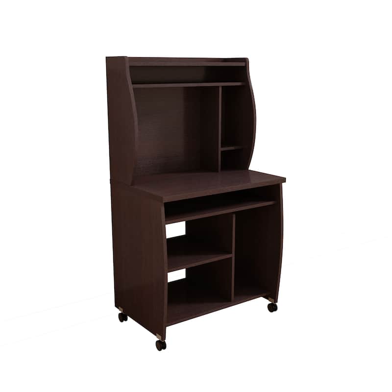 Microwave cart computer cart utility cart with hutch shelves spice rack mobile on locking castors white