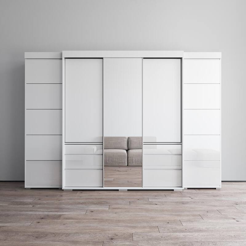 Monaco 3D-EXEX Wardrobe with 1 Mirror - White