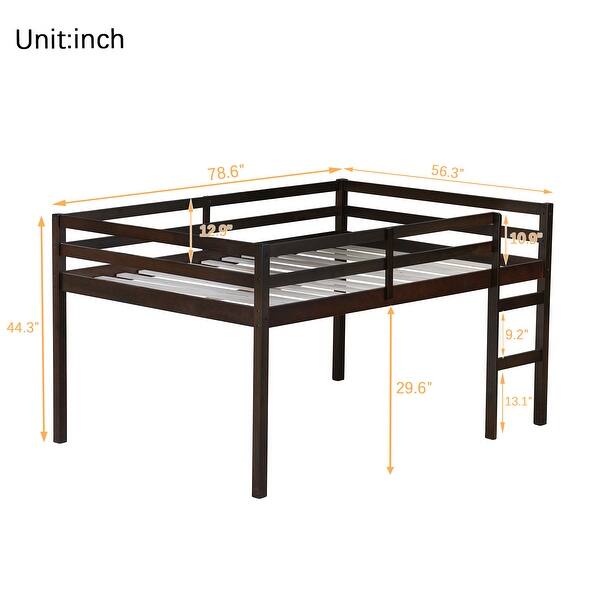 Full Rubber Wood Loft Bed with Ladder