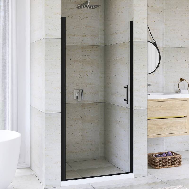 Pivot Semi-Frameless Shower Door in Matte Black Finish