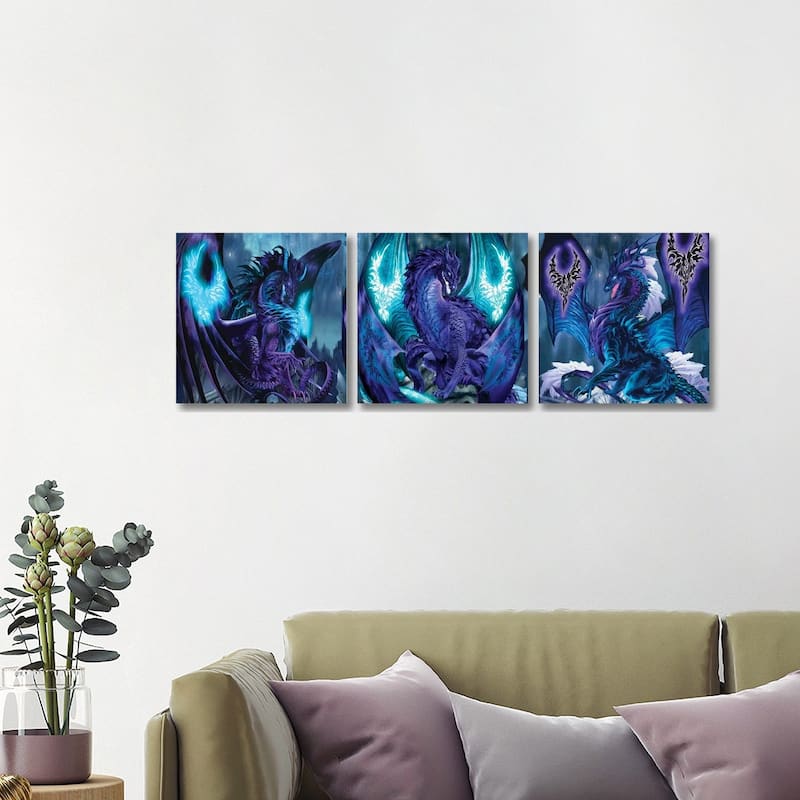 iCanvas "Dragons Of Fate" by Ruth Thompson 3-Piece Canvas Wall Art Set - 16x48x1.5