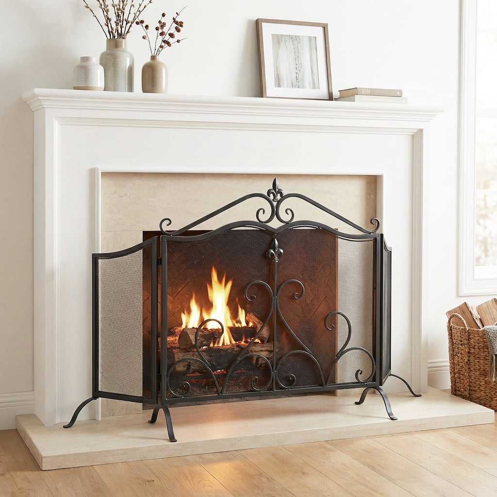 Christopher Knight Home - Onyx Traditional Iron Fireplace Screen with 3-Panel Folding Design - 54" W x 31.5" H