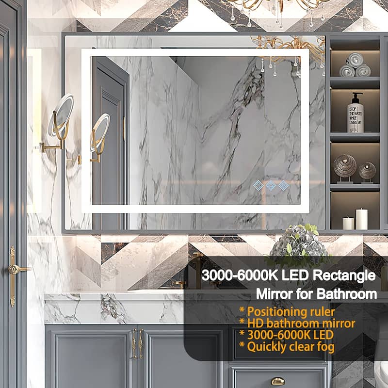 Gradient Front and Backlit LED Mirror for Bathroom,Dimmable, Anti-Fog