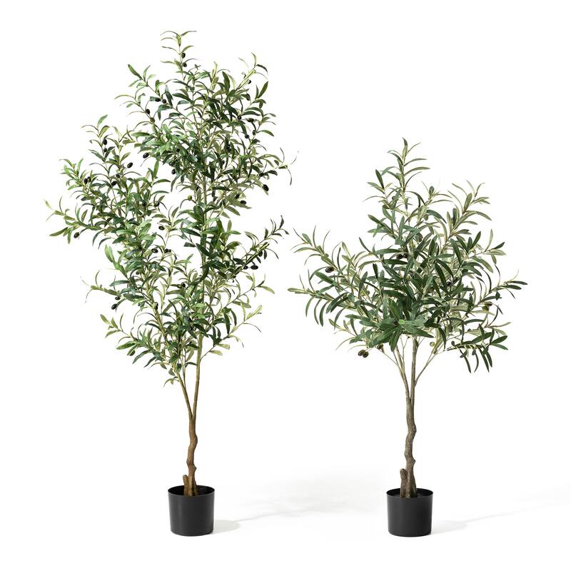 Glitzhome 4/6ft Faux Olive Tree with Black Pot Real Touch Artificial Plant