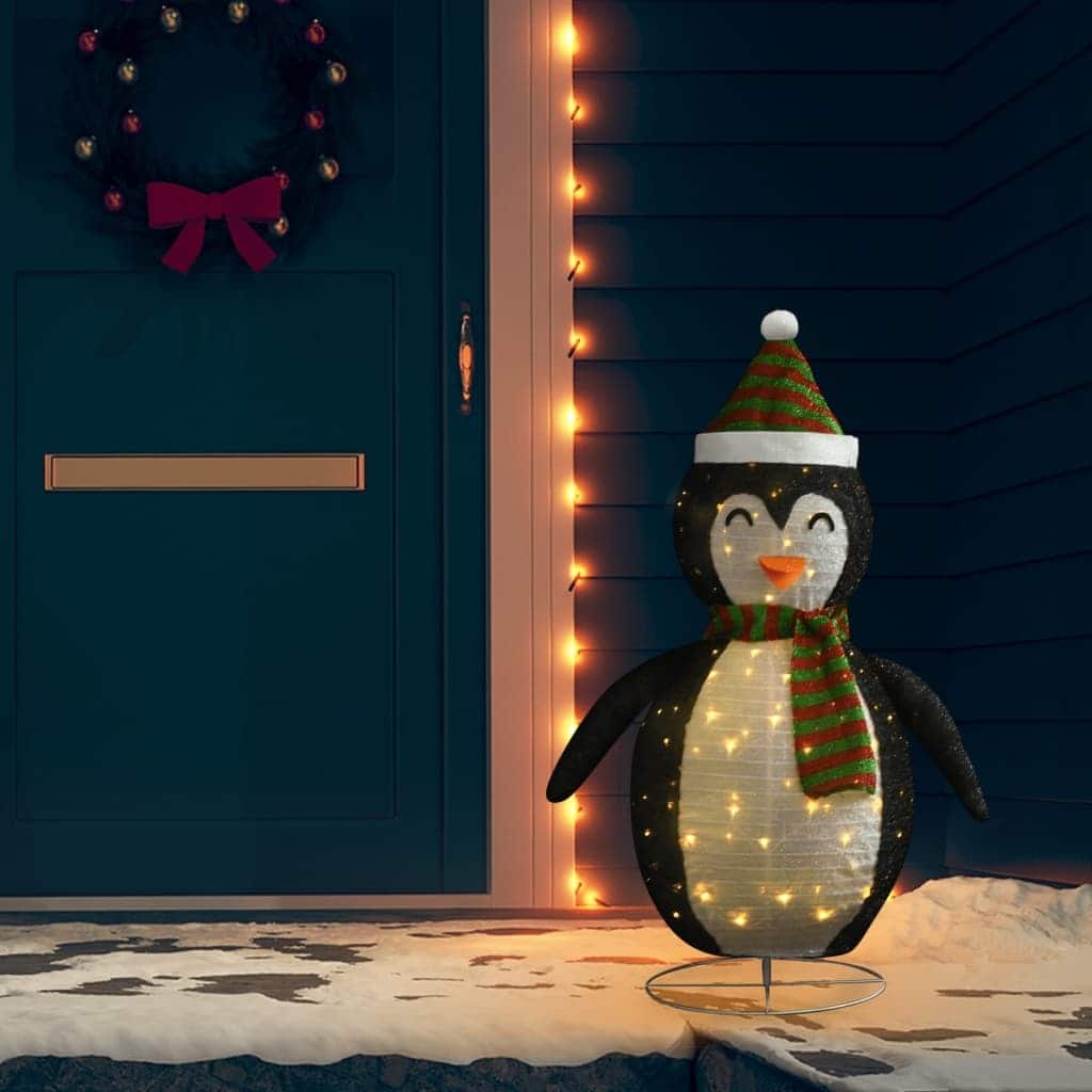 vidaXL Decorative Christmas Snow Penguin Figure LED Luxury Fabric 4 ft - Black and white - 4 ft