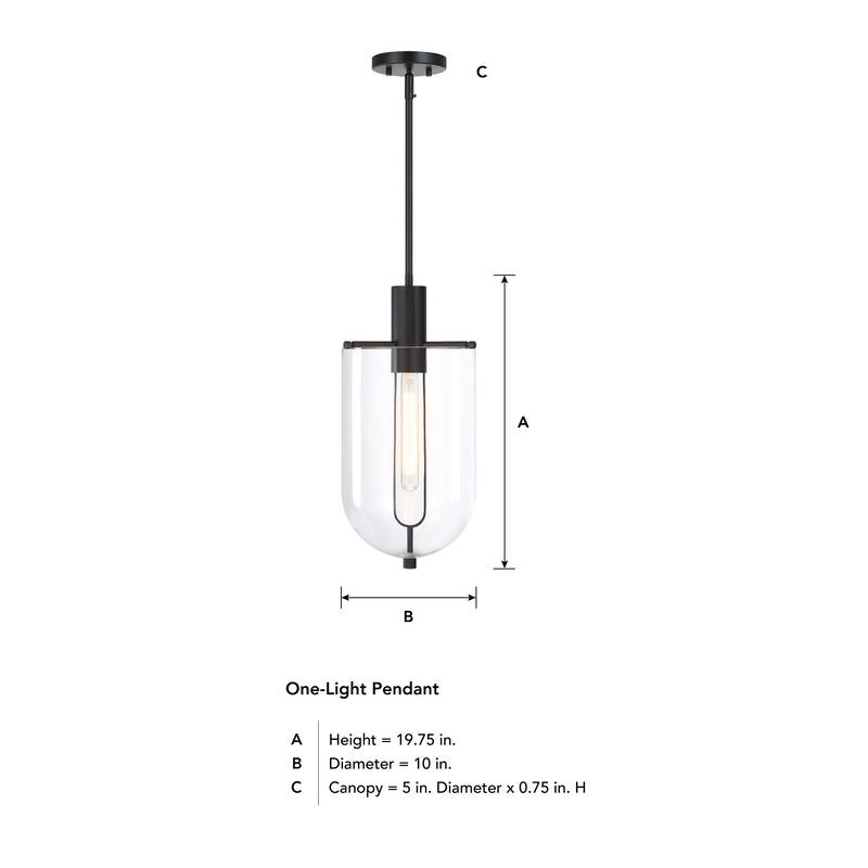 Skylar 60 Watt 1-Light Matte Black Down Pendant Light with Clear Glass Shade - 19.75