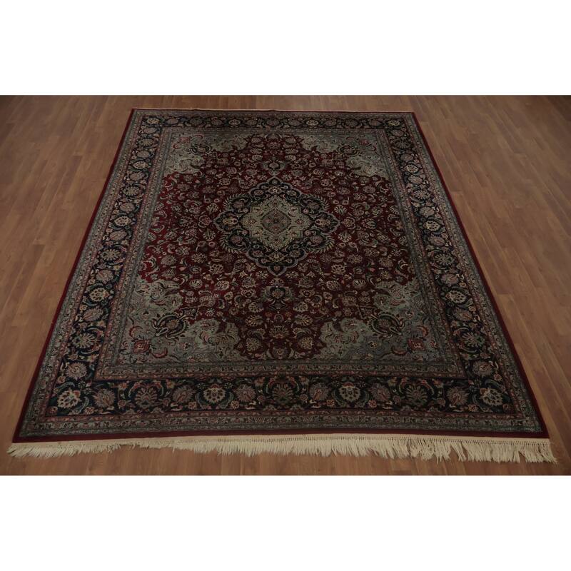Hand Knotted Oriental 100% Wool Carpet Traditional Floral Red Kashan Area Rug - 10' 0'' X 8' 2''