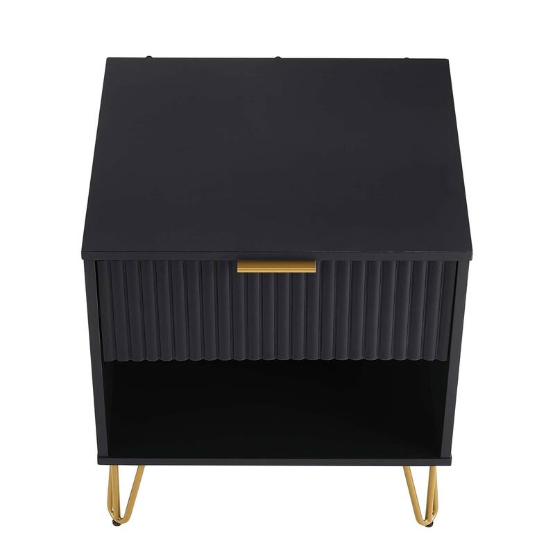 20" Fluted Nightstand with Single Drawer and Metal Legs Modern Design