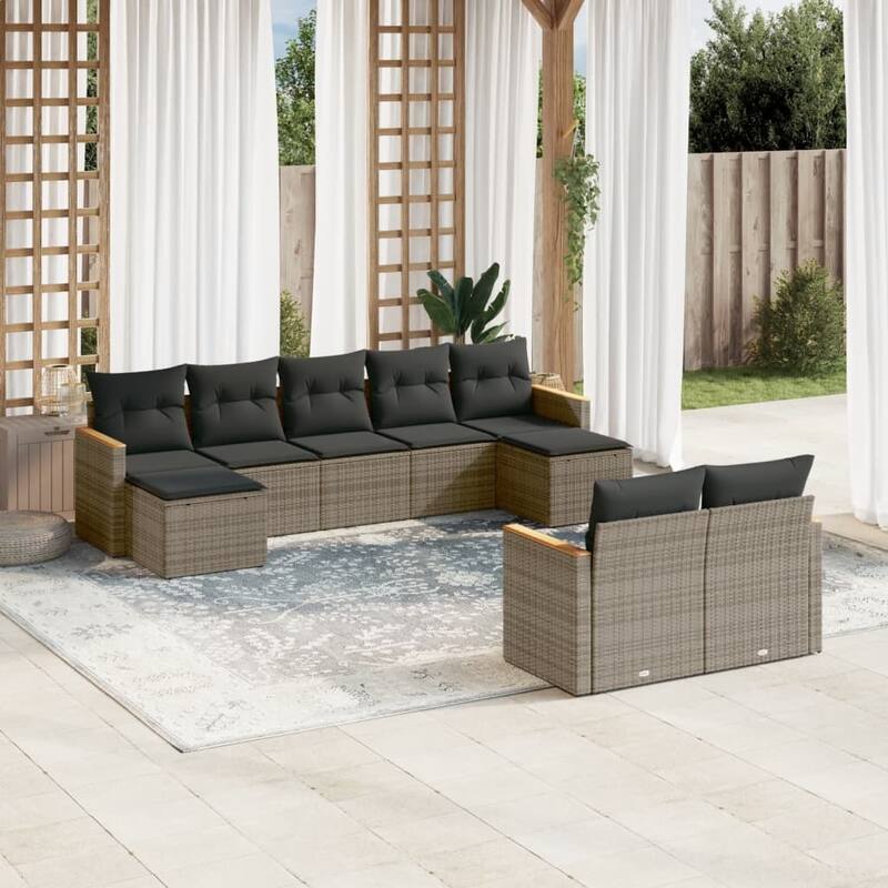 vidaXL Patio Sofa Set with Cushions Outdoor Conversation Furniture Poly Rattan - Gray without table - 24.4 x 27.2 x 24.2 in
