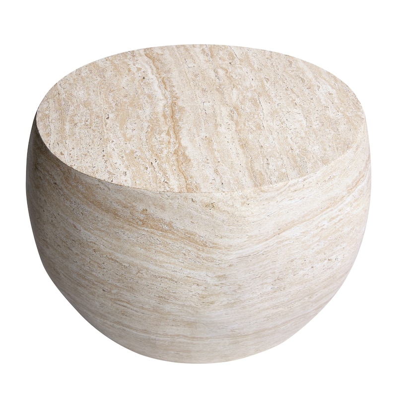 Oval Travertine Stone Finish Italian Design MgO Side Accent Table - 17.1"x25"x20.5"