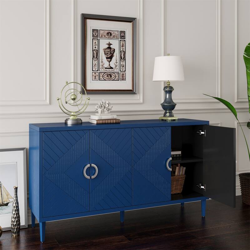 Stylish and Functional 4-Door Storage Cabinet with Pine legs and MDF