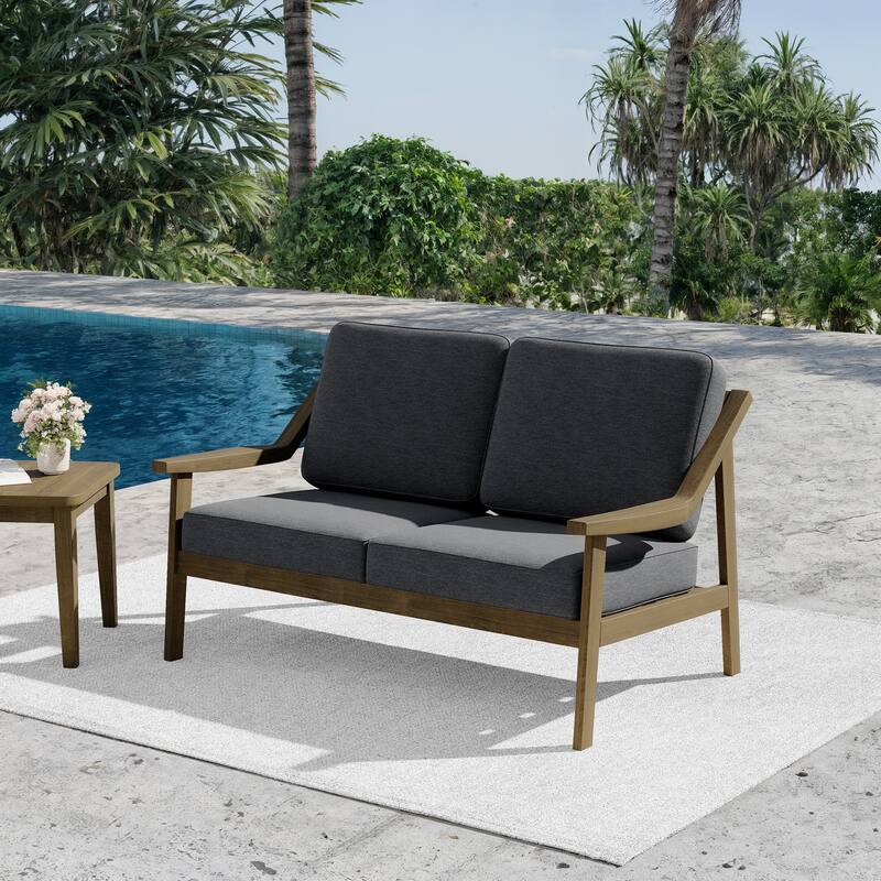 Outdoor Teak Wood Slat Back Patio Loveseat Sofa