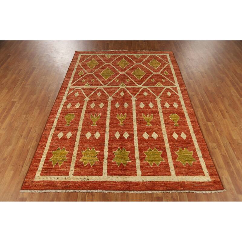 Orange Moroccan Oriental Area Rug Handmade Bedroom Wool Carpet - 6'8" x 9'11"