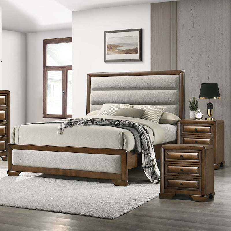 Furniture of America Collins 3-Piece Brown Solid Wood Oversized Bedroom Set - Queen
