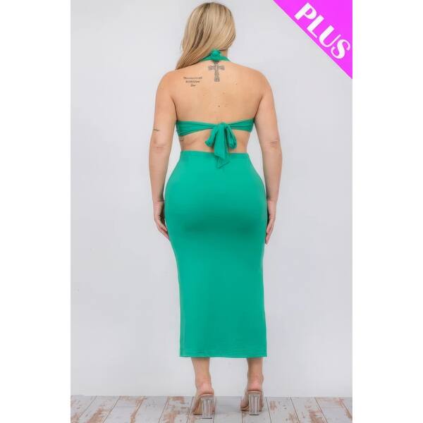 Cut-out Halter Neck Double Back Tie Split Thigh Midi Dress Perfect for  Evening Parties - Bed Bath & Beyond - 42133231