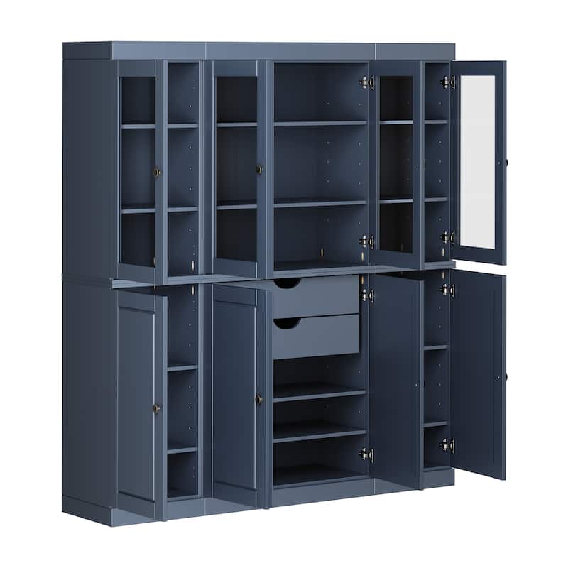 100% Solid Wood Kitchen China Pantry Buffet with Glass or Solid Wood Doors and 2-Drawer Kit by Palace Imports - 65" x 71.5"
