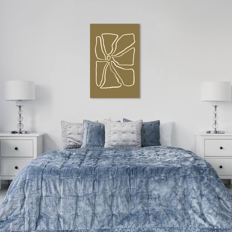 Wynwood Studio Canvas Oversized Abstract Flower Outline Brown and Cream White Modern & Contemporary Wall Art Canvas Print - 36 x 24