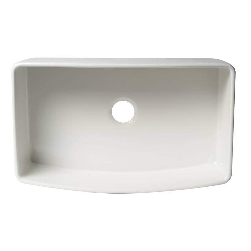 ALFI Brand White Smooth Curved Apron 33" x 20" Single Bowl Fireclay Farm Sink with Grid