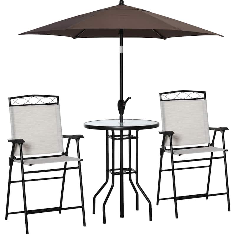 Outsunny 4 Piece Folding Outdoor Patio Pub Dining Table And Chairs Set With 6' Adjustable Tilt Umbrella