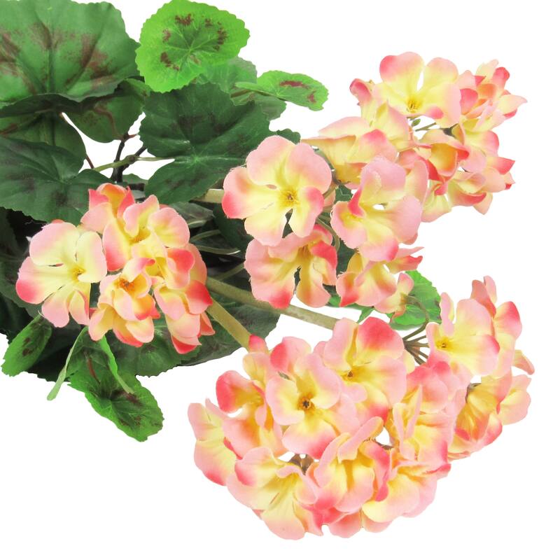 Set of 2 Peach Artificial Geranium Flower Stem Bush Bouquet 16in - 16" L x 9" W x 9" DP