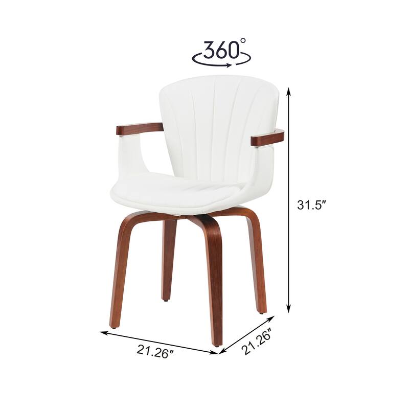 Mid-Century Modern Bentwood Swivel Dining Chairs (Set of 2) - Heat-Pressed PU Leather Accent Chairs in White & Black