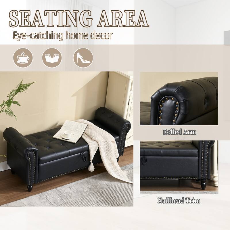 Storage Ottoman 55.12 Inches Upholstered Fabric Storage Ottoman Bench,Button Tufted Ottoman with Storage