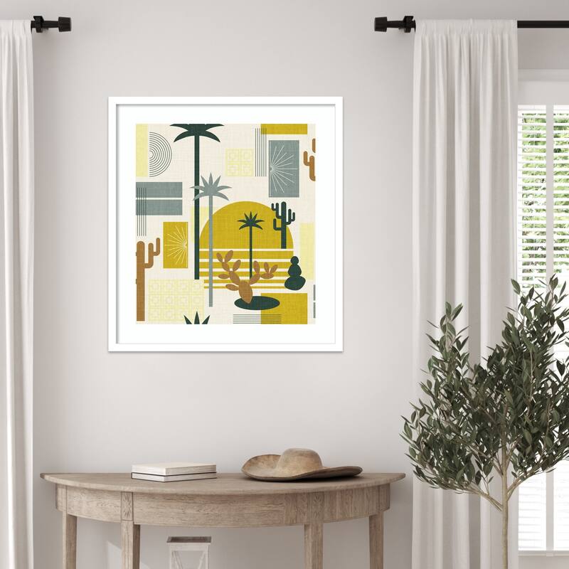 Palm Springs Geometric Escape Mustard by Alexandra Weise Wood Framed Wall Art Print