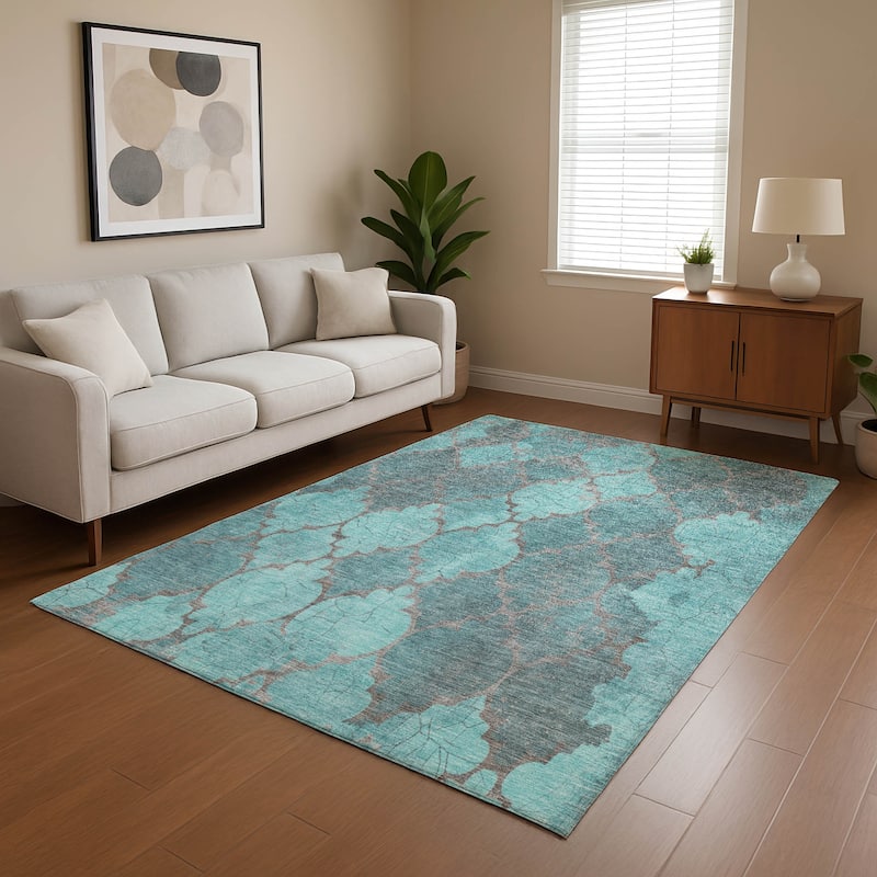 Premium Washable Super Soft Modern Trellis Mayfield Rug - Teal - 5' x 7'6"